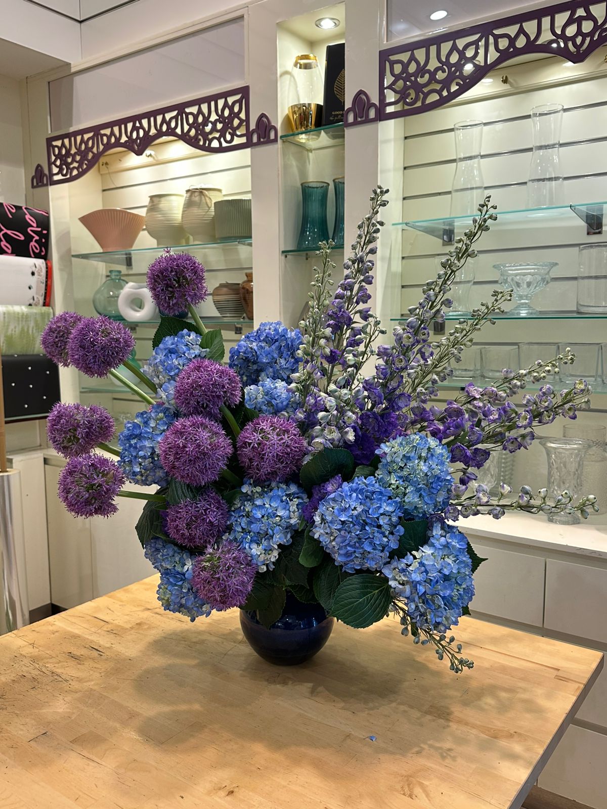 Blue Hydrangea & Allium Luxury Vase